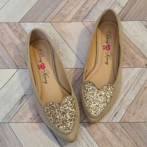 Penny Loves Kenny, tan and gold flats, size 7